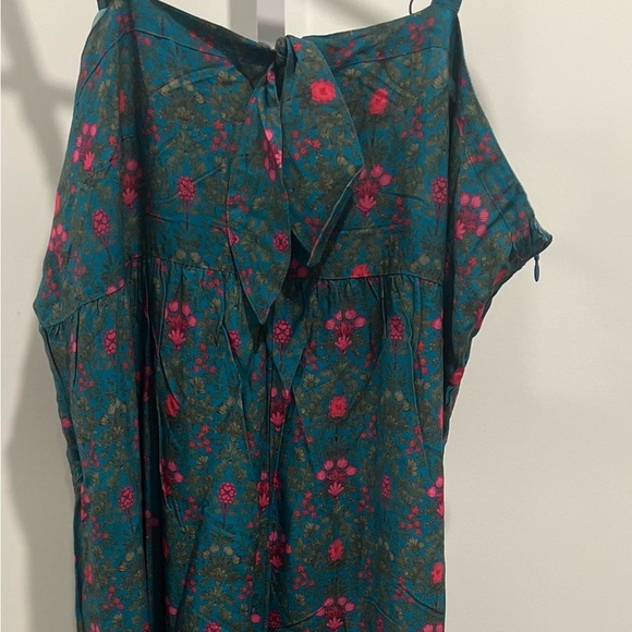Natural Life Pattie Tie-Front Jumpsuit Teal Pink Birder XL - Picture 2 of 6